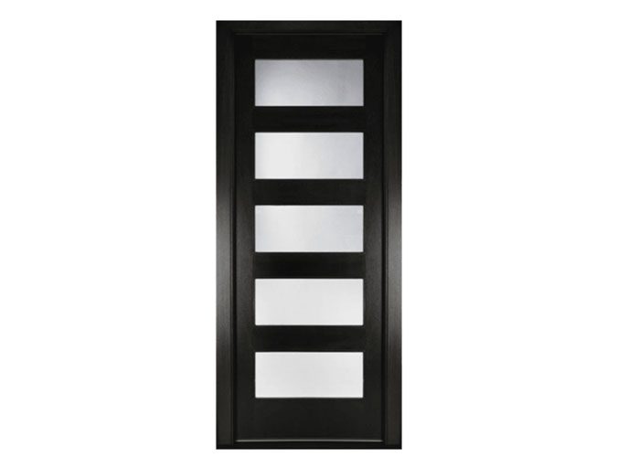 KaMic 36x96-inch black contemporary front entry door made of high-density polyurethane composite with five frosted glass lites